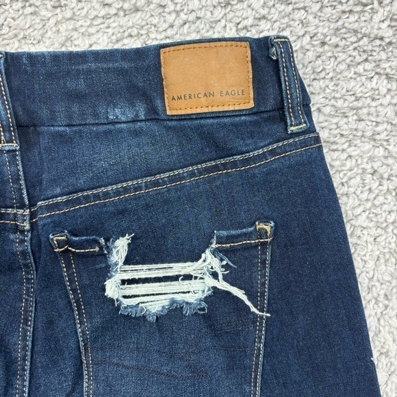 American Eagle Jeans Womens 4 Curvy Jegging The Dream Jean Dark Wash Distressed - Picture 5 of 6